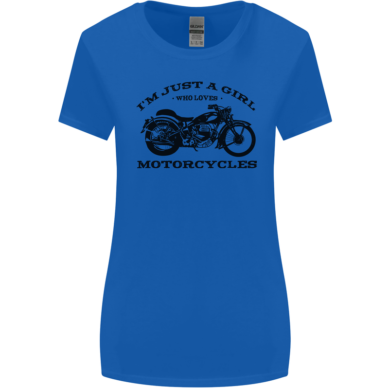 A Girl Who Loves Motorcycles Biker Womens Wider Cut T-Shirt Royal Blue