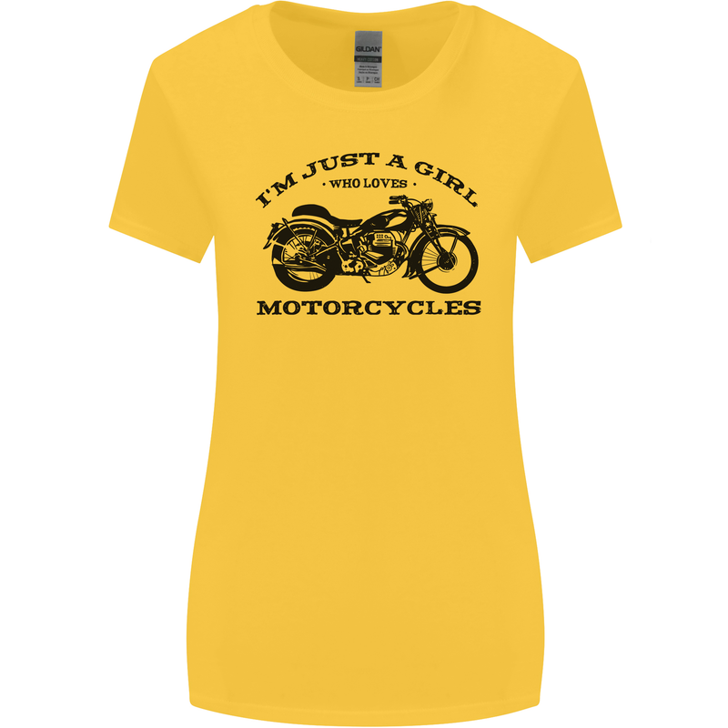 A Girl Who Loves Motorcycles Biker Womens Wider Cut T-Shirt Yellow