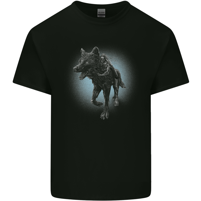 A Girl on Wolf Kids T-Shirt Childrens Black