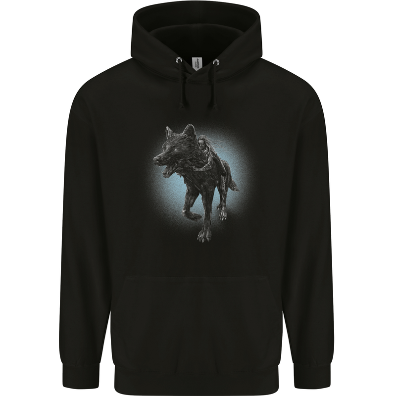 A Girl on Wolf Mens 80% Cotton Hoodie Black
