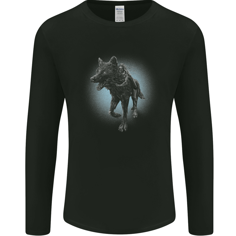 A Girl on Wolf Mens Long Sleeve T-Shirt Black