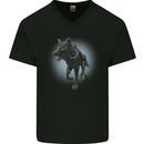 A Girl on Wolf Mens V-Neck Cotton T-Shirt Black