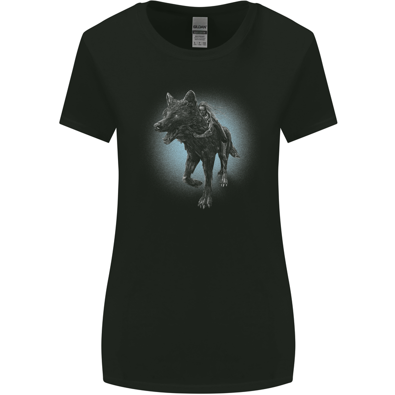 A Girl on Wolf Womens Wider Cut T-Shirt Black