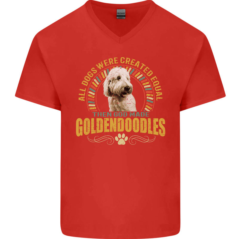A Goldendoodle Dog Mens V-Neck Cotton T-Shirt Red