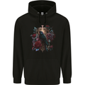 A Gothic Bird and Cross in Roses Gothic Childrens Kids Hoodie Black