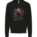A Gothic Bird and Cross in Roses Gothic Kids Sweatshirt Jumper Black