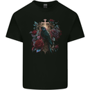 A Gothic Bird and Cross in Roses Gothic Kids T-Shirt Childrens Black