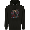 A Gothic Bird and Cross in Roses Gothic Mens 80% Cotton Hoodie Black