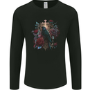 A Gothic Bird and Cross in Roses Gothic Mens Long Sleeve T-Shirt Black