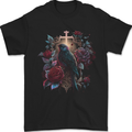 A Gothic Bird and Cross in Roses Gothic Mens T-Shirt 100% Cotton Black