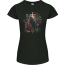 A Gothic Bird and Cross in Roses Gothic Womens Petite Cut T-Shirt Black