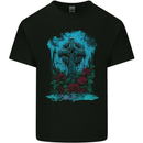 A Gothic Celtic Cross and Roses Kids T-Shirt Childrens Black