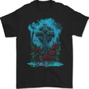 A Gothic Celtic Cross and Roses Mens Gildan Cotton T-Shirt Black