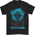 A Gothic Celtic Cross and Roses Mens T-Shirt 100% Cotton Black