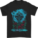 A Gothic Celtic Cross and Roses Mens T-Shirt 100% Cotton Black