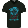 A Gothic Celtic Cross and Roses Mens V-Neck Cotton T-Shirt Black