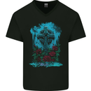A Gothic Celtic Cross and Roses Mens V-Neck Cotton T-Shirt Black