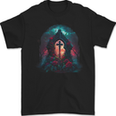 A Gothic Cross at a Tombstone Gothic Fantasy Mens Gildan Cotton T-Shirt Black