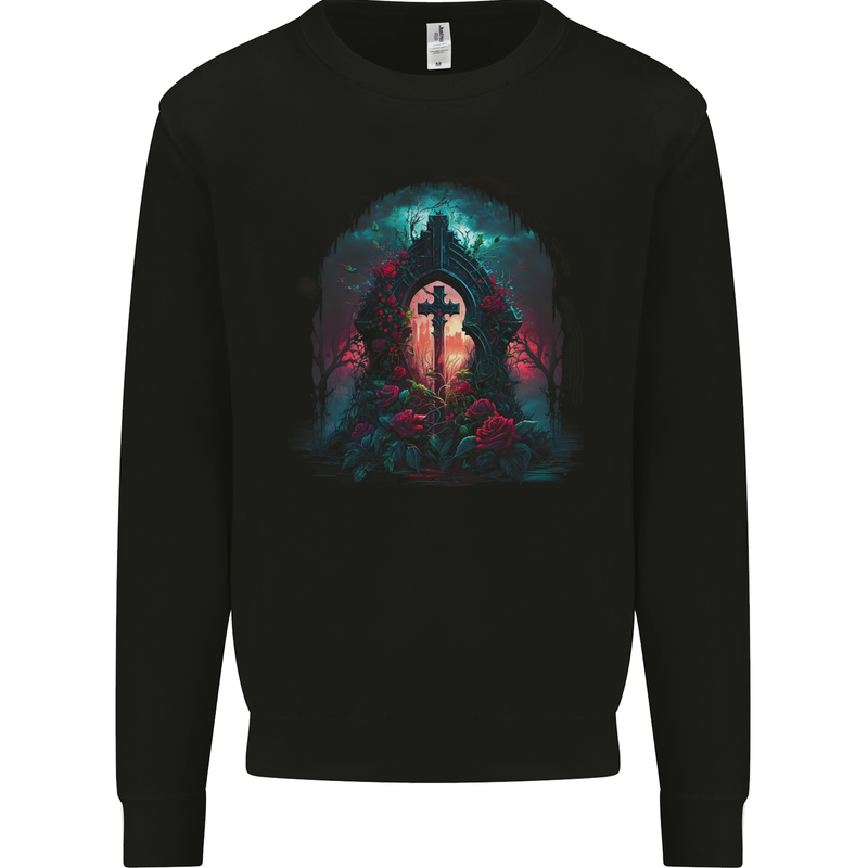 A Gothic Cross at a Tombstone Gothic Fantasy Mens Sweatshirt Jumper Black