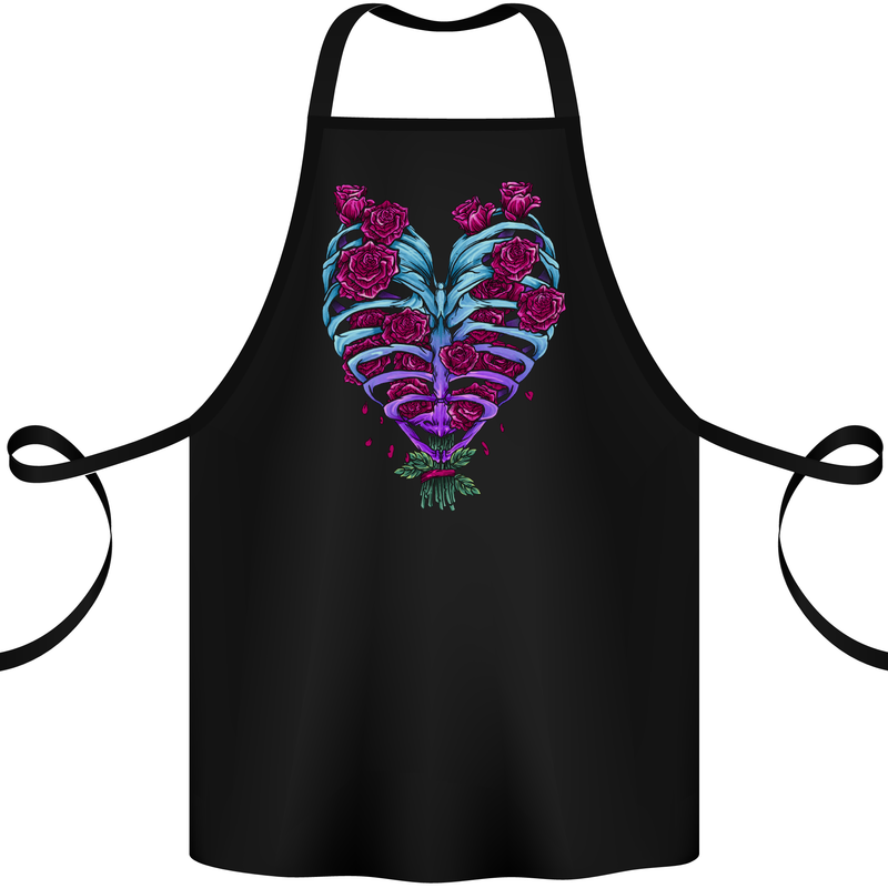 A Gothic Heart With Roses Skull Cotton Apron 100% Organic Black