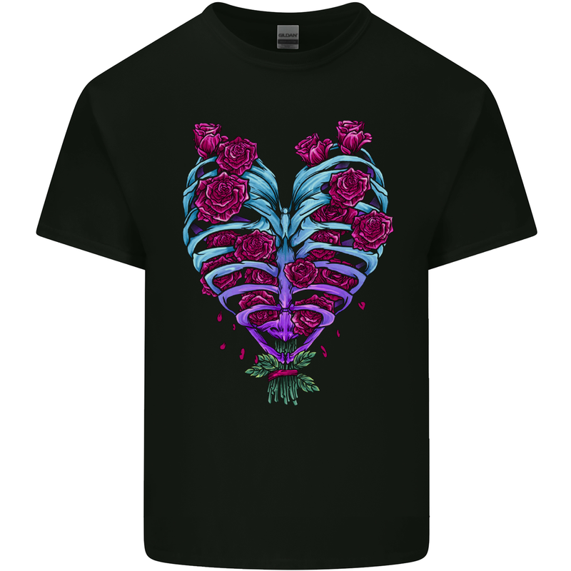 A Gothic Heart With Roses Skull Kids T-Shirt Childrens Black