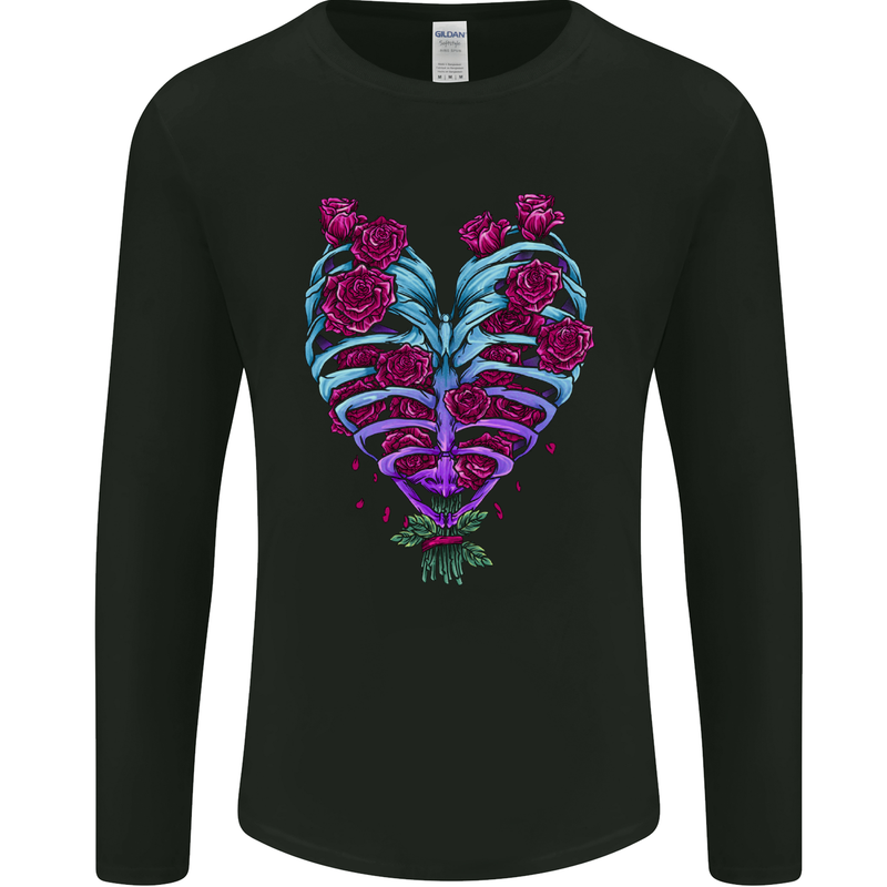 A Gothic Heart With Roses Skull Mens Long Sleeve T-Shirt Black