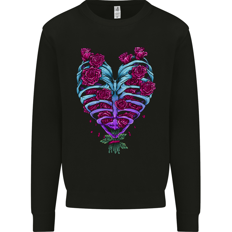 A Gothic Heart With Roses Skull Mens Sweatshirt Jumper Black