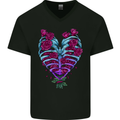 A Gothic Heart With Roses Skull Mens V-Neck Cotton T-Shirt Black