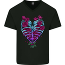 A Gothic Heart With Roses Skull Mens V-Neck Cotton T-Shirt Black