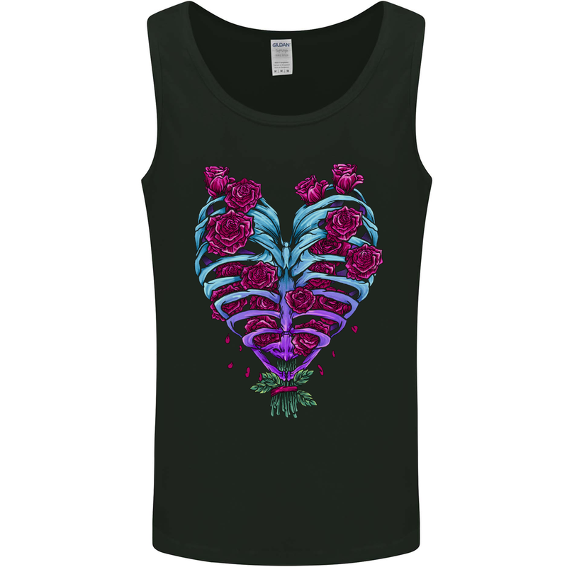 A Gothic Heart With Roses Skull Mens Vest Tank Top Black