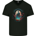A Gothic Medieval Sword and Skull Mens V-Neck Cotton T-Shirt Black
