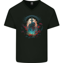 A Gothic Medieval Sword and Skull Mens V-Neck Cotton T-Shirt Black