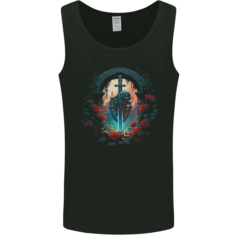 A Gothic Medieval Sword and Skull Mens Vest Tank Top Black