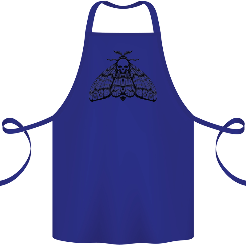 A Gothic Moth Skull Cotton Apron 100% Organic Royal Blue