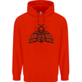 A Gothic Moth Skull Mens 80% Cotton Hoodie Bright Red