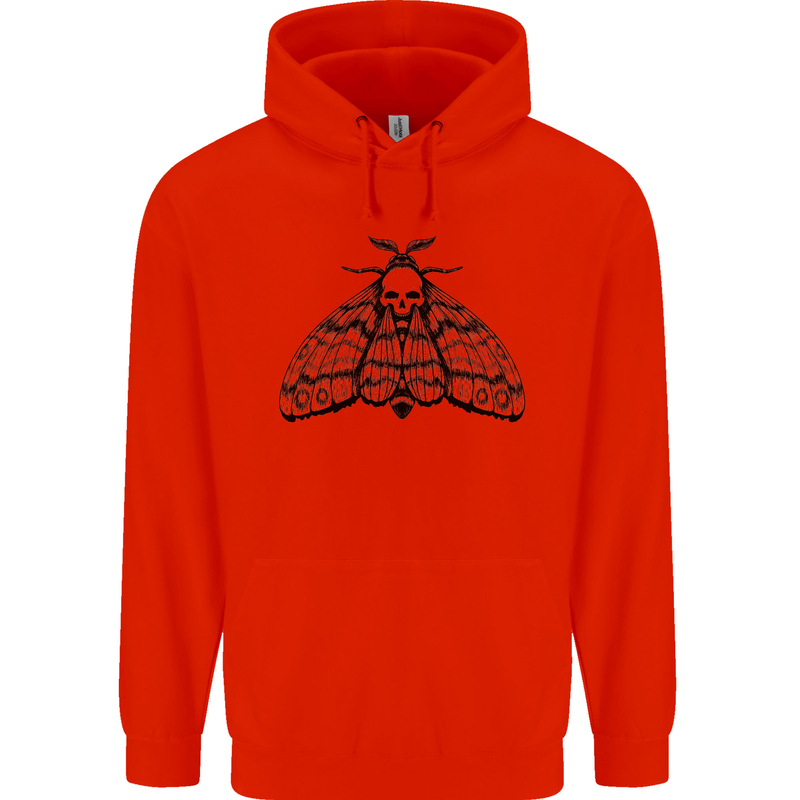 A Gothic Moth Skull Mens 80% Cotton Hoodie Bright Red
