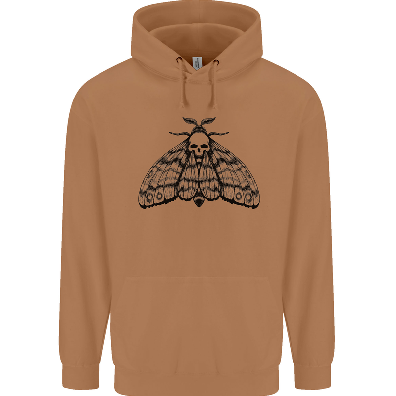 A Gothic Moth Skull Mens 80% Cotton Hoodie Caramel Latte