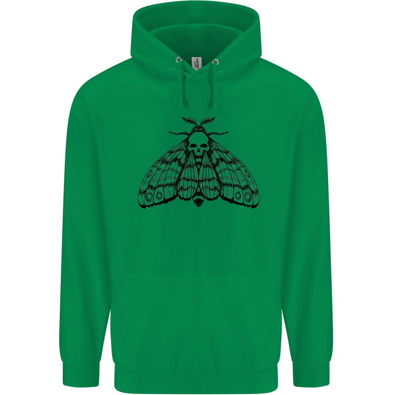 A Gothic Moth Skull Mens 80% Cotton Hoodie Irish Green