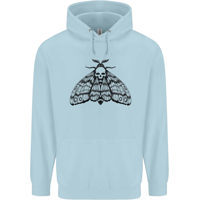 A Gothic Moth Skull Mens 80% Cotton Hoodie Light Blue