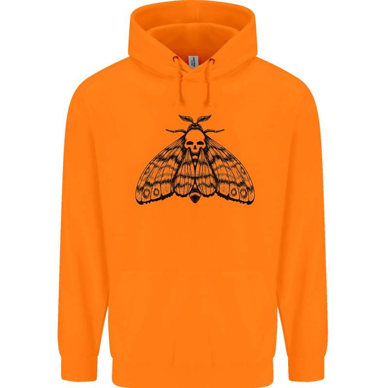 A Gothic Moth Skull Mens 80% Cotton Hoodie Orange