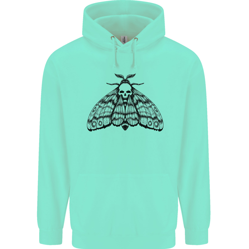 A Gothic Moth Skull Mens 80% Cotton Hoodie Peppermint