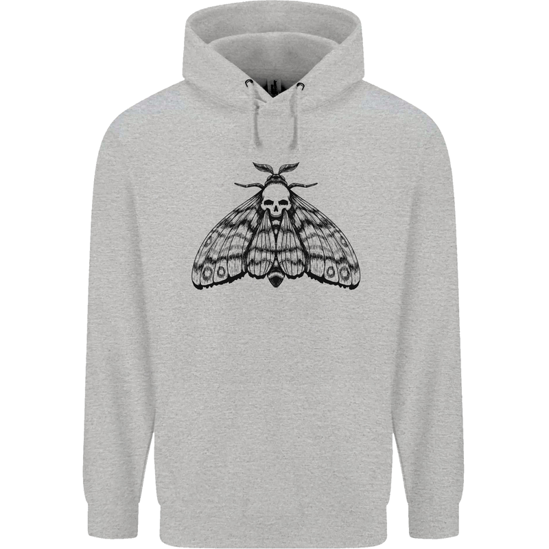 A Gothic Moth Skull Mens 80% Cotton Hoodie Sports Grey