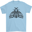 A Gothic Moth Skull Mens T-Shirt 100% Cotton Light Blue