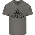 A Gothic Moth Skull Mens V-Neck Cotton T-Shirt Charcoal