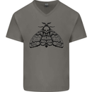 A Gothic Moth Skull Mens V-Neck Cotton T-Shirt Charcoal