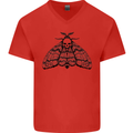 A Gothic Moth Skull Mens V-Neck Cotton T-Shirt Red