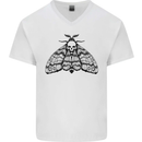 A Gothic Moth Skull Mens V-Neck Cotton T-Shirt White