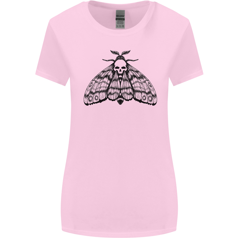 A Gothic Moth Skull Womens Wider Cut T-Shirt Light Pink