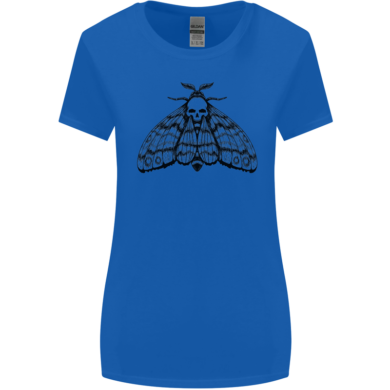 A Gothic Moth Skull Womens Wider Cut T-Shirt Royal Blue