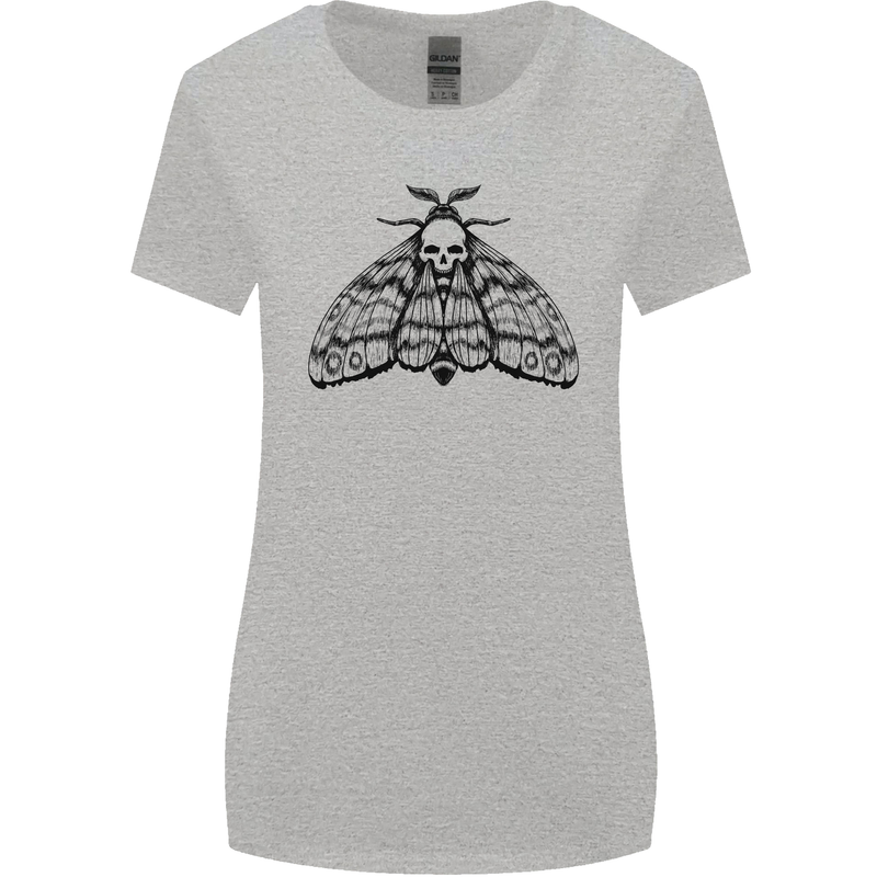 A Gothic Moth Skull Womens Wider Cut T-Shirt Sports Grey